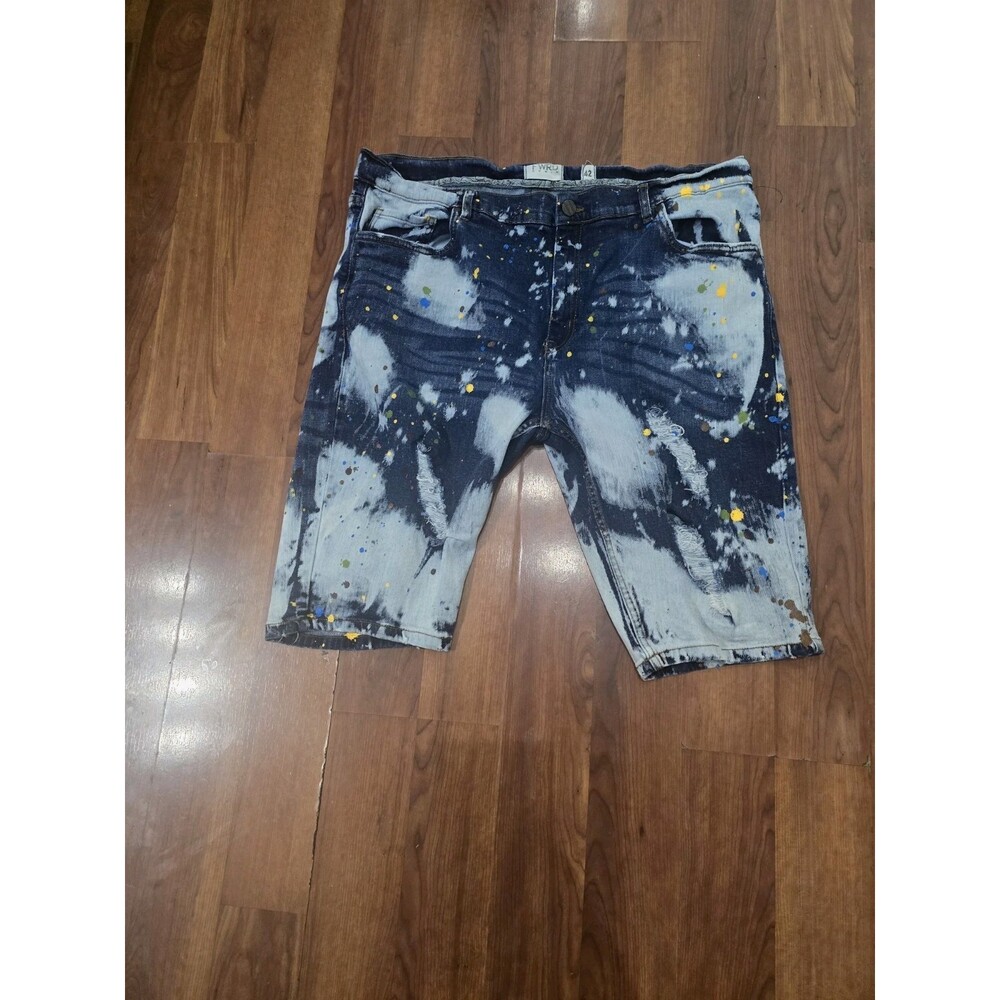 FWRD Denim Jean Shorts Mens Blue Painted Distressed Stretch Pockets Gynco Style